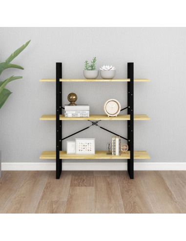 Libreria a 3 Ripiani 100x30x105 cm in Legno Massello di Pino