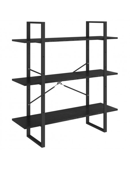 Libreria a 3 Ripiani Nera 100x30x105 cm in Massello di Pino