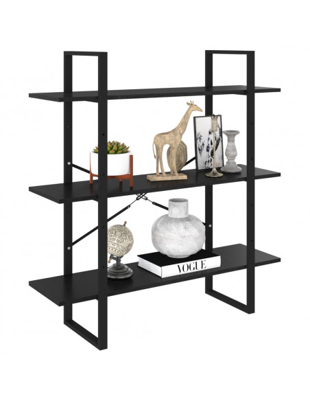 Libreria a 3 Ripiani Nera 100x30x105 cm in Massello di Pino