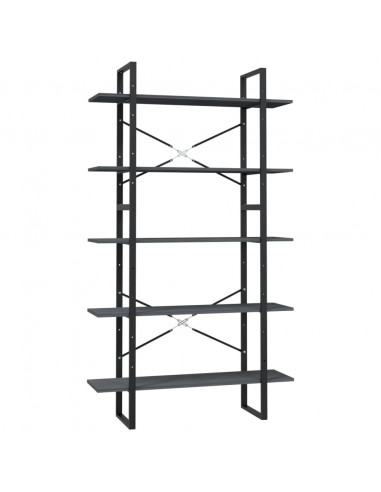 Libreria a 5 Ripiani Grigia 100x30x175 cm in Legno di Pino