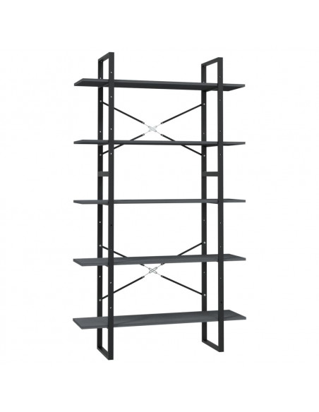 Libreria a 5 Ripiani Grigia 100x30x175 cm in Legno di Pino