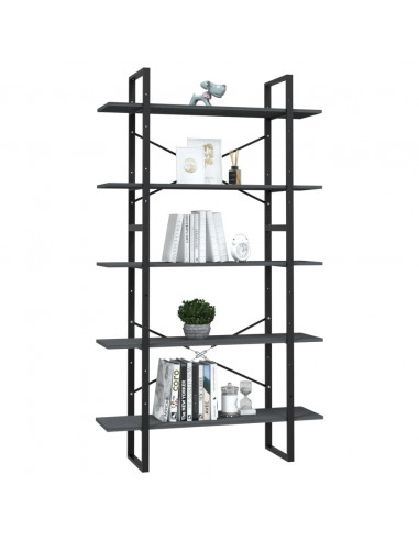 Libreria a 5 Ripiani Grigia 100x30x175 cm in Legno di Pino
