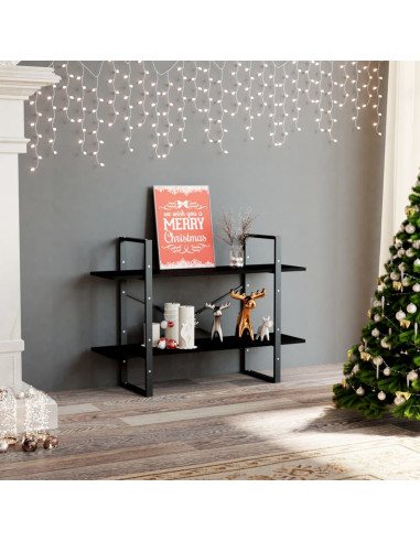 Libreria a 2 Ripiani Nera 100x30x70 cm in Massello di Pino