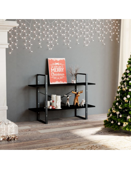 Libreria a 2 Ripiani Nera 100x30x70 cm in Massello di Pino