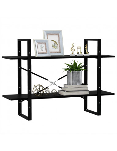 Libreria a 2 Ripiani Nera 100x30x70 cm in Massello di Pino