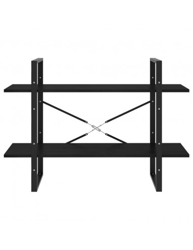 Libreria a 2 Ripiani Nera 100x30x70 cm in Massello di Pino