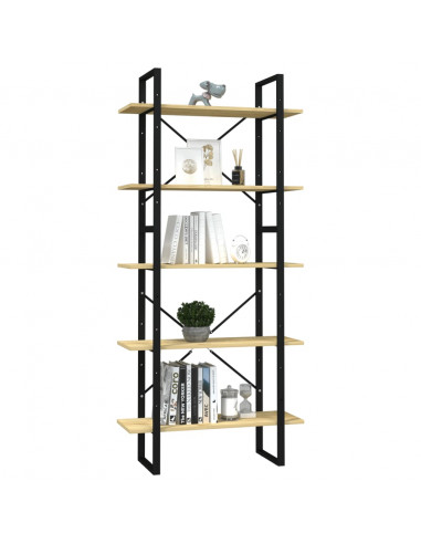 Libreria a 5 Ripiani 80x30x175 cm in Legno Massello di Pino