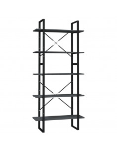 Libreria a 5 Ripiani Grigia 80x30x175 cm in Legno di Pino 2