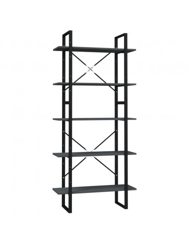 Libreria a 5 Ripiani Grigia 80x30x175 cm in Legno di Pino