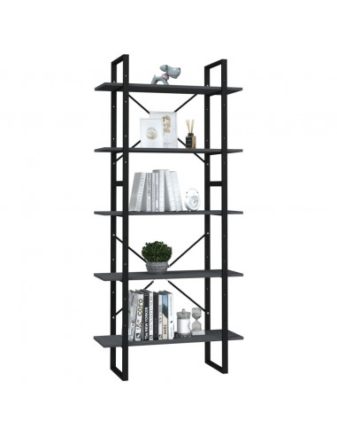 Libreria a 5 Ripiani Grigia 80x30x175 cm in Legno di Pino