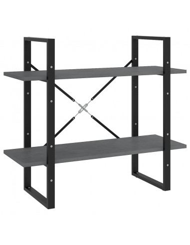 Libreria a 2 Ripiani Grigia 80x30x70 cm in Massello di Pino