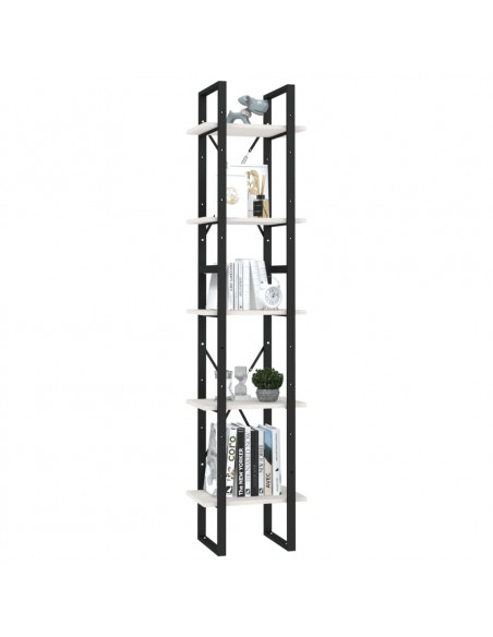 Libreria a 5 Ripiani Bianca 40x30x175 cm in Legno di Pino