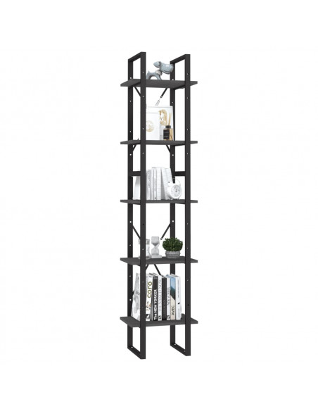 Libreria a 5 Ripiani Grigia 40x30x175 cm in Legno di Pino