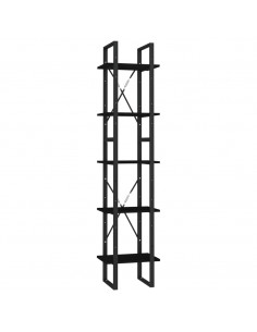 Libreria a 5 Ripiani Nera 40x30x175 cm in Legno di Pino 2