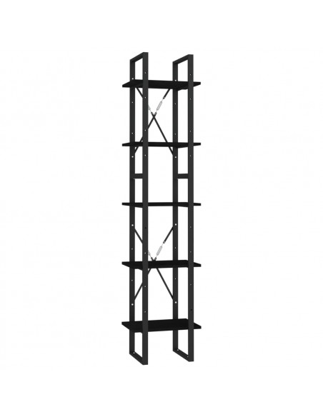 Libreria a 5 Ripiani Nera 40x30x175 cm in Legno di Pino