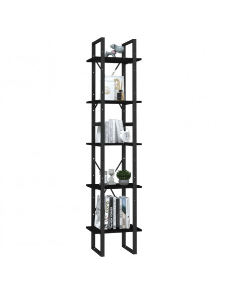 Libreria a 5 Ripiani Nera 40x30x175 cm in Legno di Pino