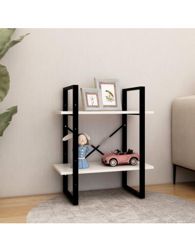 Libreria a 2 Ripiani Bianca 60x30x70 cm in Massello di Pino