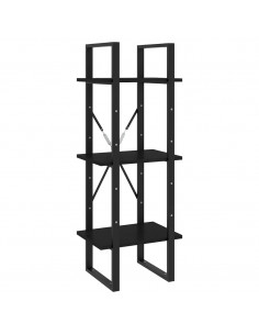 Libreria a 3 Ripiani Nera 40x30x105 cm Legno Massello di Pino 2