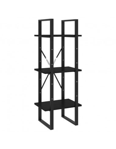 Libreria a 3 Ripiani Nera 40x30x105 cm Legno Massello di Pino