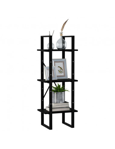 Libreria a 3 Ripiani Nera 40x30x105 cm Legno Massello di Pino