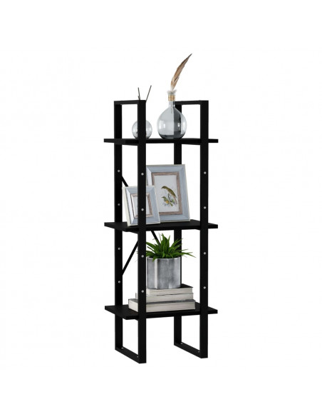 Libreria a 3 Ripiani Nera 40x30x105 cm Legno Massello di Pino