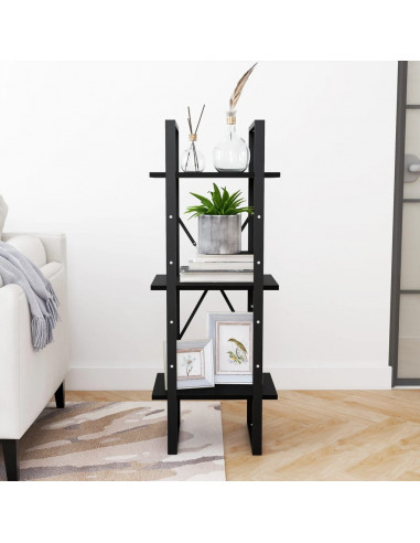 Libreria a 3 Ripiani Nera 40x30x105 cm Legno Massello di Pino
