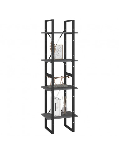 Libreria a 4 Ripiani Grigia 40x30x140 cm in Massello di Pino