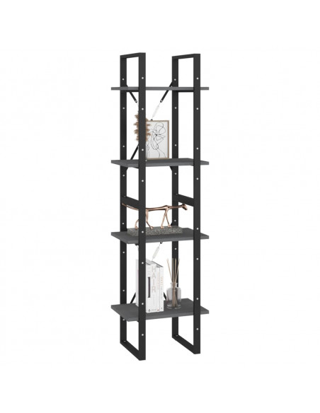 Libreria a 4 Ripiani Grigia 40x30x140 cm in Massello di Pino