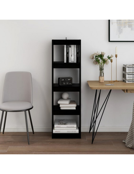 Libreria/Divisorio Nero 40x30x135,5 cm in Legno Massello di Pino