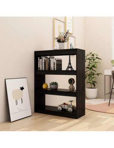 Libreria/Divisorio Nero 100x30x103 cm in Legno Massello di Pino