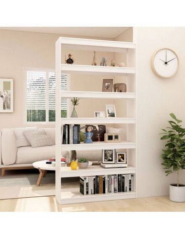 Libreria/Divisorio Bianco 100x30x200 cm Legno Massello di Pino