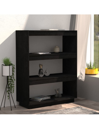 Libreria/Divisorio Nero 80x35x103 cm in Legno Massello di Pino