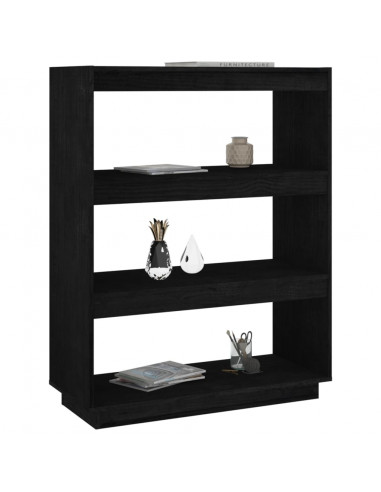 Libreria/Divisorio Nero 80x35x103 cm in Legno Massello di Pino