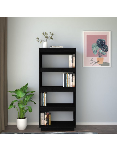 Libreria/Divisorio Nero 60x35x135 cm in Legno Massello di Pino