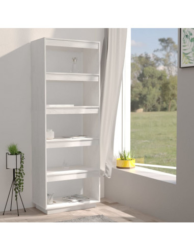 Libreria/Divisorio Bianco 60x35x167cm in Legno Massello di Pino