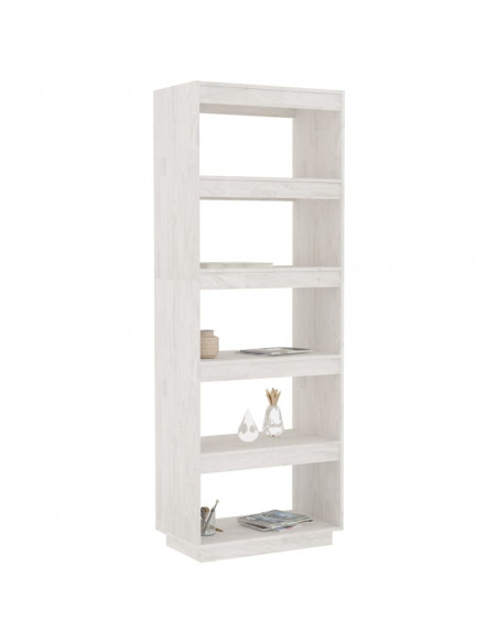 Libreria/Divisorio Bianco 60x35x167cm in Legno Massello di Pino