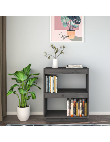 Libreria Grigia 60x35x71 cm in Legno Massello di Pino