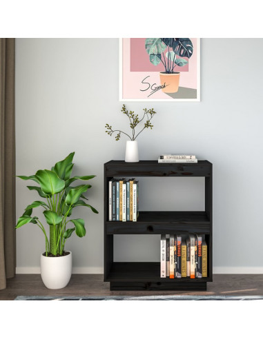 Libreria Nera 60x35x71 cm in Legno Massello di Pino
