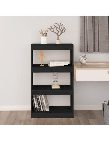 Libreria/Divisorio Nero 60x30x103,5cm in Legno Massello di Pino