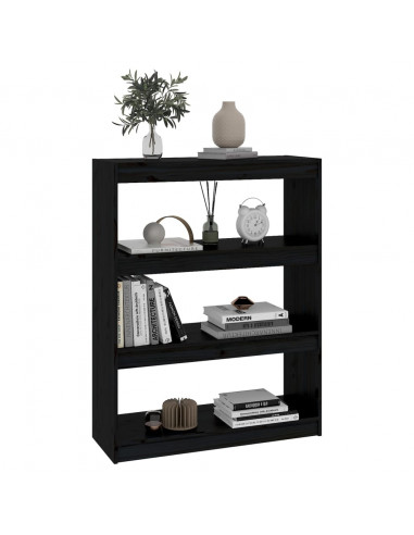 Libreria/Divisorio Nero 80x30x103,5cm in Legno Massello di Pino