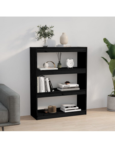 Libreria/Divisorio Nero 80x30x103,5cm in Legno Massello di Pino