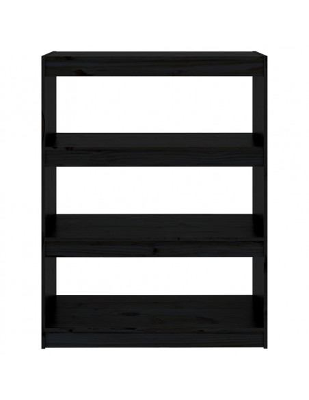 Libreria/Divisorio Nero 80x30x103,5cm in Legno Massello di Pino