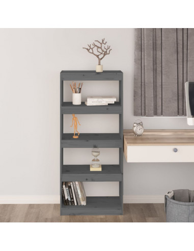 Libreria/Divisorio Grigio 60x30x135,5 cm Legno Massello di Pino