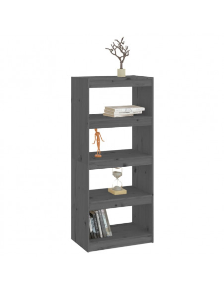 Libreria/Divisorio Grigio 60x30x135,5 cm Legno Massello di Pino