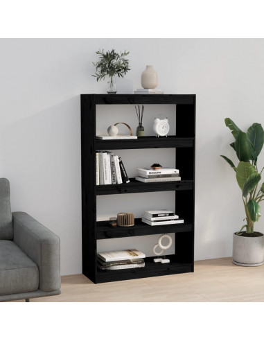 Libreria/Divisorio Nero 80x30x135,5cm in Legno Massello di Pino