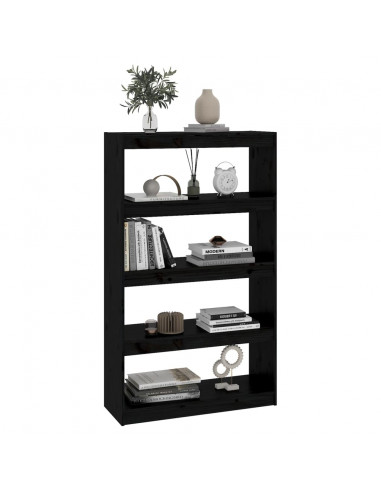Libreria/Divisorio Nero 80x30x135,5cm in Legno Massello di Pino
