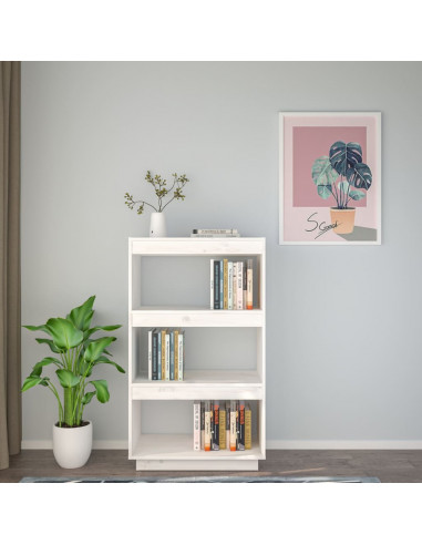 Libreria/Divisorio Bianco 60x35x103cm in Legno Massello di Pino