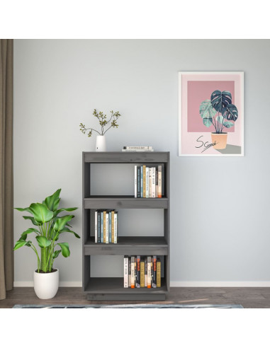 Libreria/Divisorio Grigio 60x35x103cm in Legno Massello di Pino