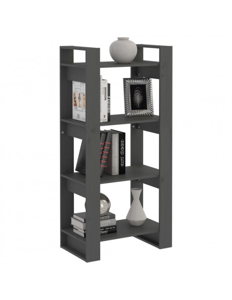 Libreria/Divisorio Grigio 60x35x125 cm Legno Massello