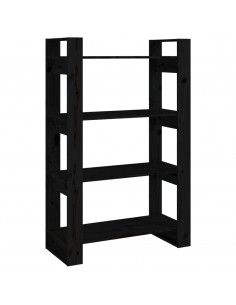 Libreria/Divisorio Nero 80x35x125 cm in Legno Massello di Pino 2